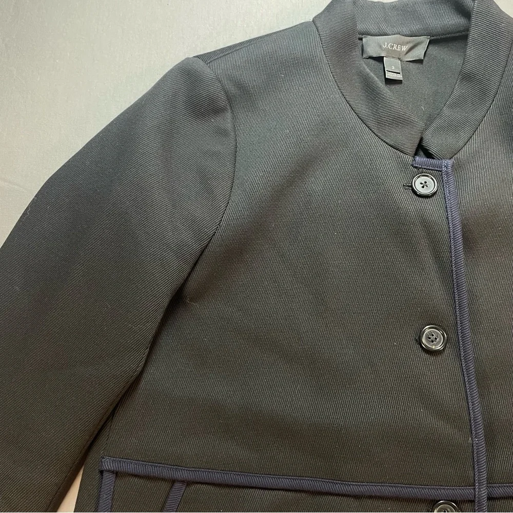 J Crew Tipped Twill Blazer Jacket w/ Mandarin Collar; Black/Navy - Womens Size 4
